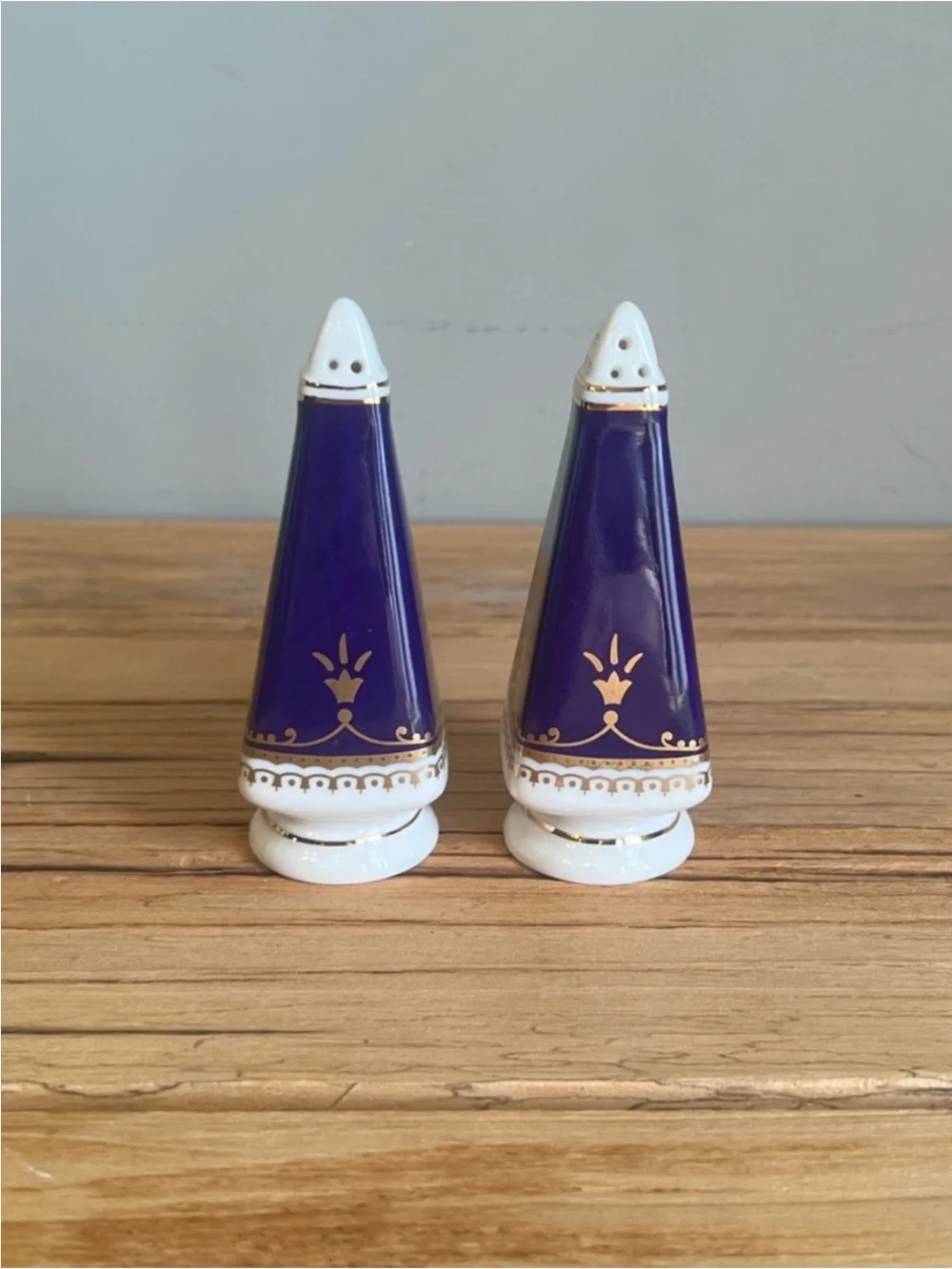 Blue and Gold Ceramic Salt & Pepper Shakers-Vintage